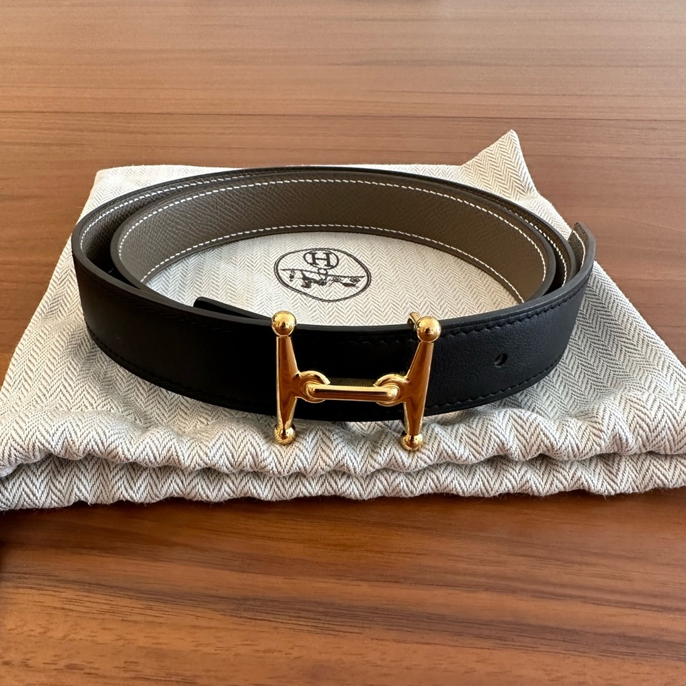 Hermes reversible leather strap 24 mm nior/etoupe Size 85 and Mors H belt buckle